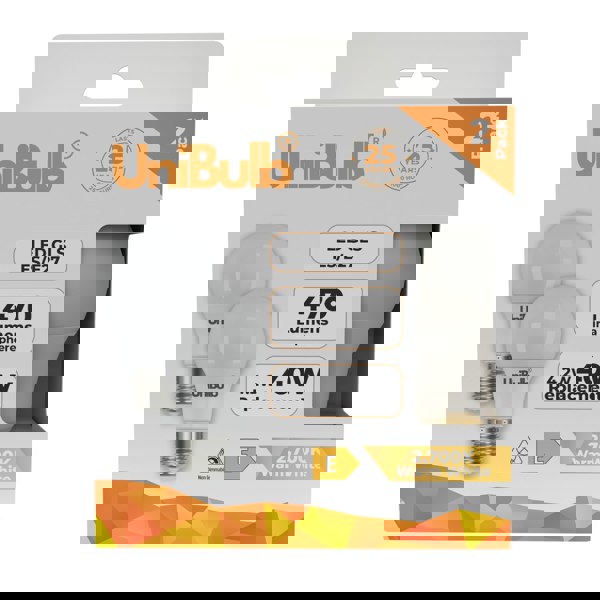 UniBulb LED GLS E27 470lm 4.2W 2700K (Warm White) Light Bulb - Pack of 2 bulb front