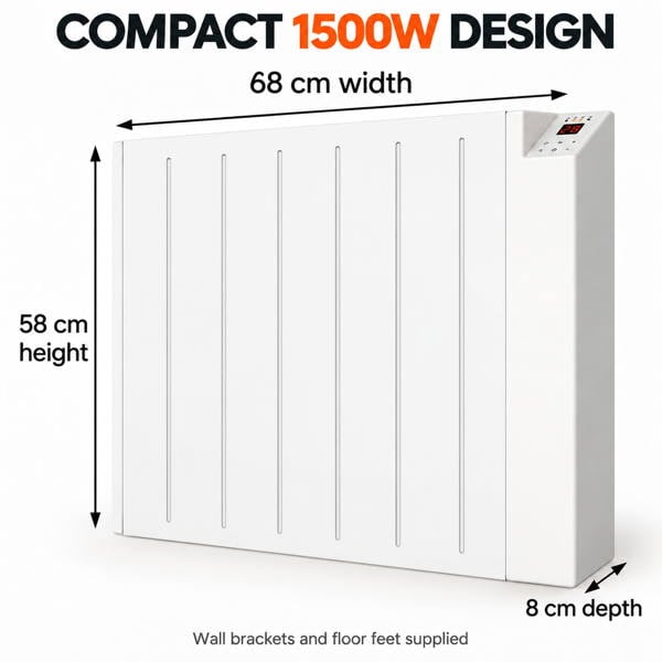 MYLEK Electric Radiator Panel Heater WIFI Smart APP Eco 1500W Bathroom Safe Wall Mounted Timer Thermostat