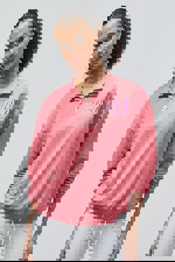 ENORSIA Half Zip High Neck Embroidery Sweatshirt