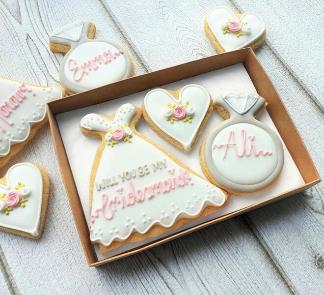 The Cookie Collaboration Hand-iced, Personalised Bridesmaid/Maid of Honour/Flowergirl Cookie LETTERBOX GIFT
