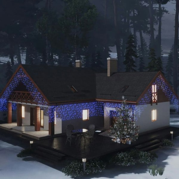 Berkfield LED Curtain Icicle Lights 10m 400 LED Blue 8 Function