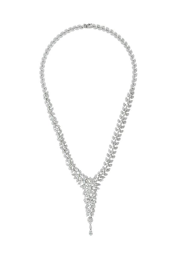 Latelita Marquise Statement Necklace Pearl Silver