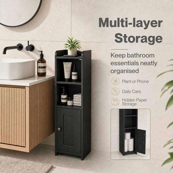 Levede Bathroom Cabinet Slim Corner Storage Adjustable Shelves PB MDF Black
