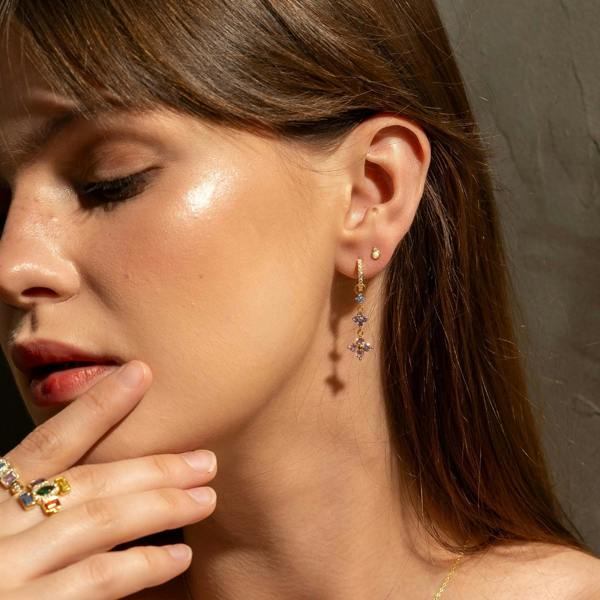 Spero London Pastel Clovers Pave Blue Purple Pink Drop Earrings