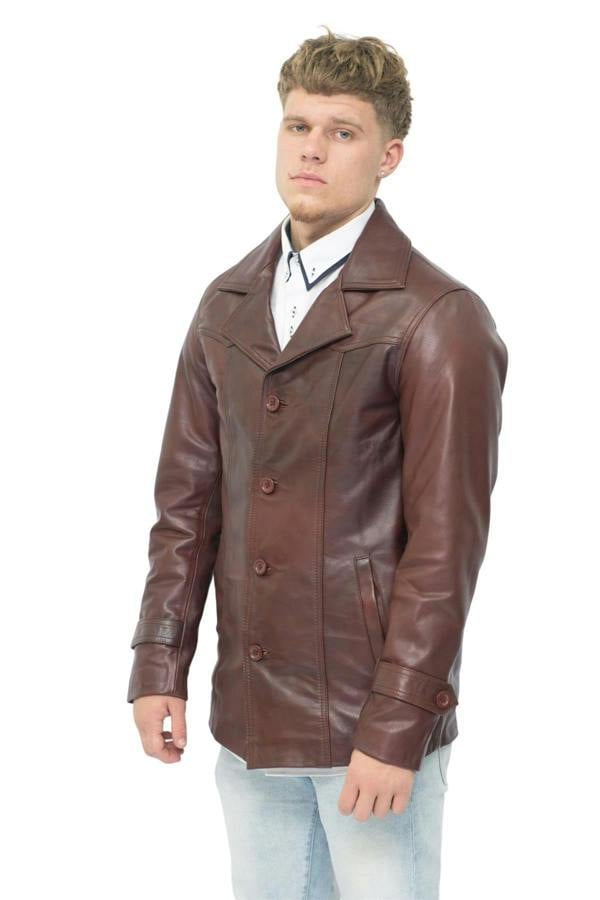 Infinity Leather Men’s Brown Vintage Trench Style Leather Coat-Macau