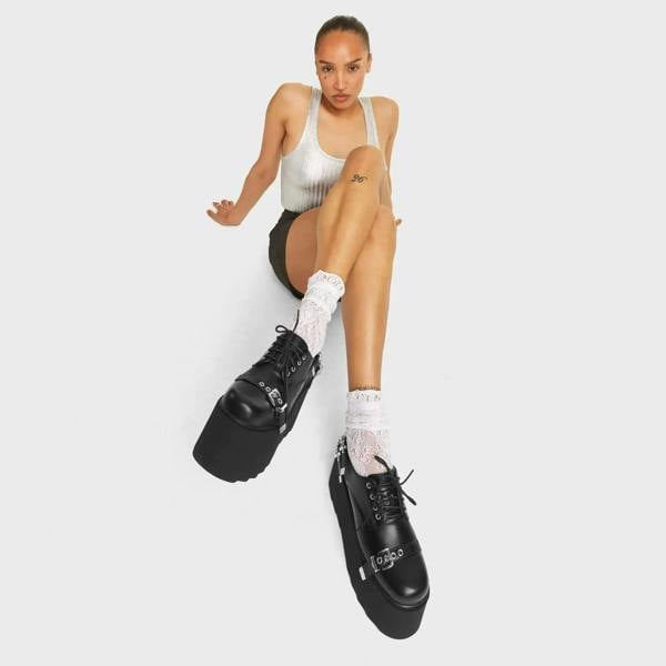 Lamoda Tasty Black PU Chunky Platform Heels Trendy Fashion Statement