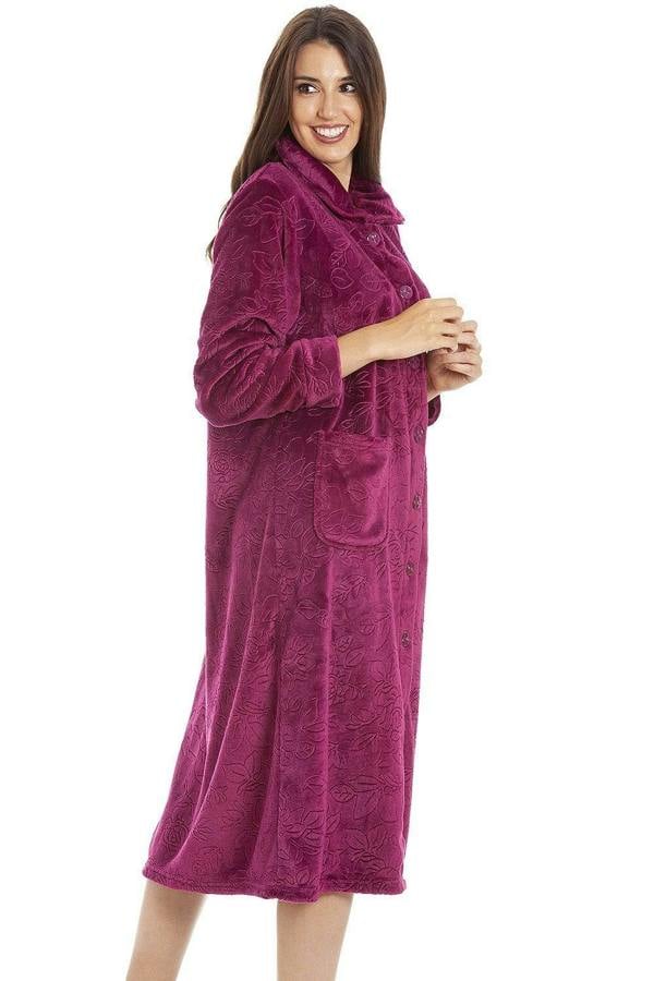 Womens Rose Embossed Button Up Housecoat