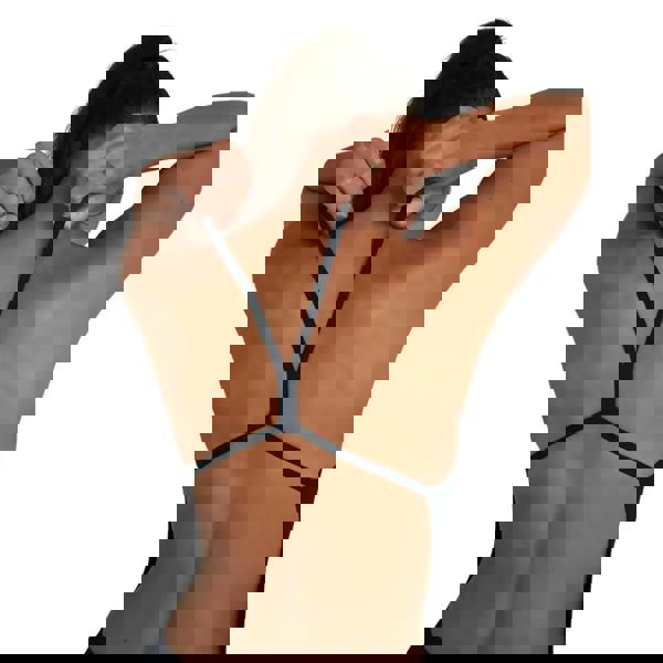 Navy Speedo Eco Endurance+ Thinstrap Swimsuit with black strappy sports bra