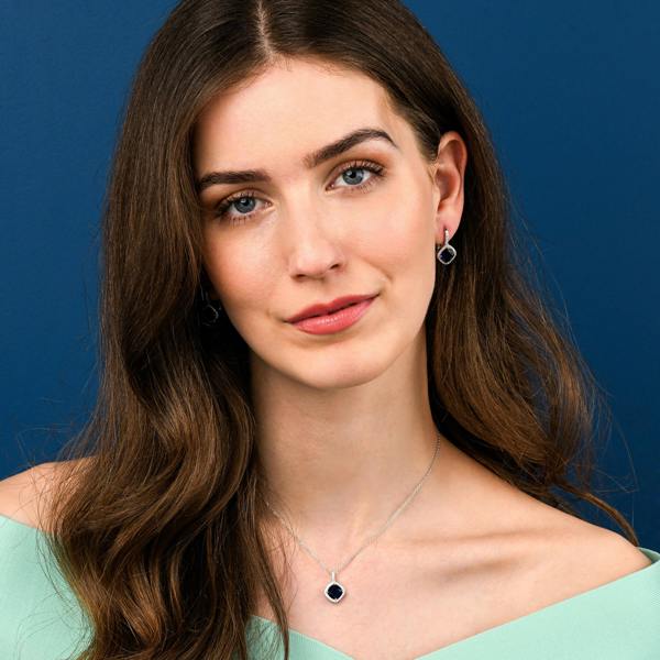 namana 925 Sterling Silver Blue Cushion Shaped Halo Pendant Necklace For Women