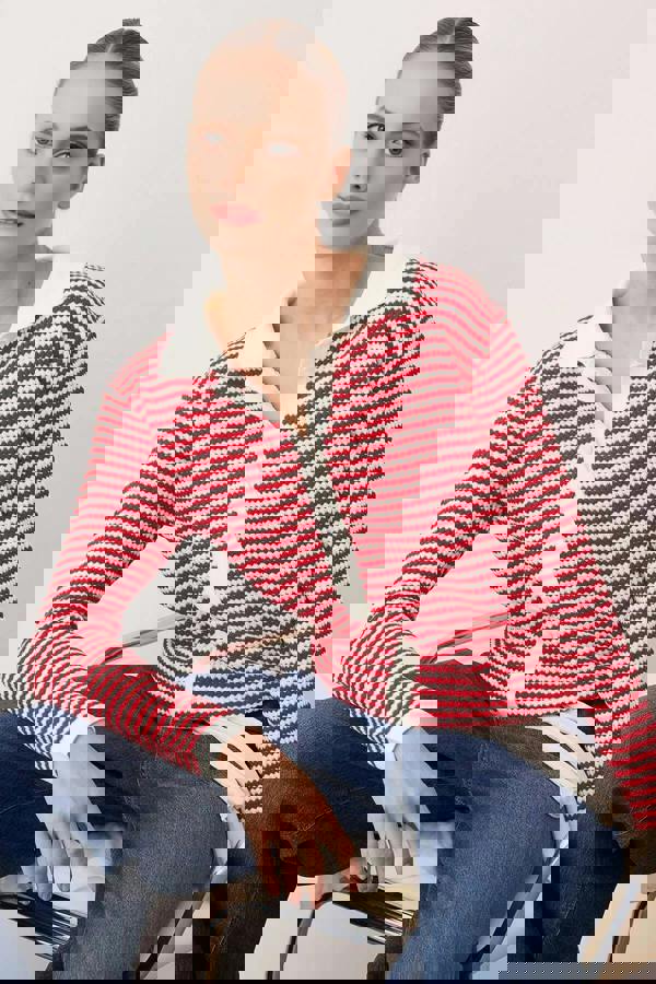 WOVCOR Striped Polo Neck Knit Cardigan