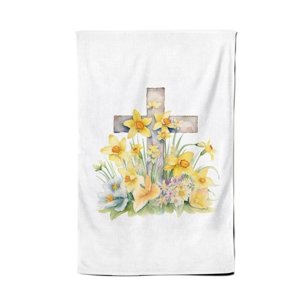 Warren Reed Boho Watercolour, Easter Cross with Daffodils Tea Towel