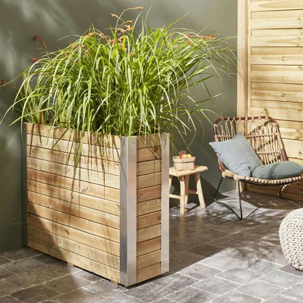 Cerland Bambou Tall Garden Planter 100cm x 30cm 170L Modern Garden Wooden Trough