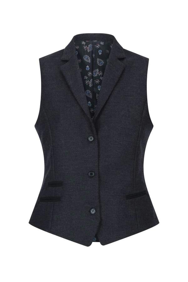 TruClothing Womens Black Herringbone Check Tweed Waistcoat Wool Blend Vest