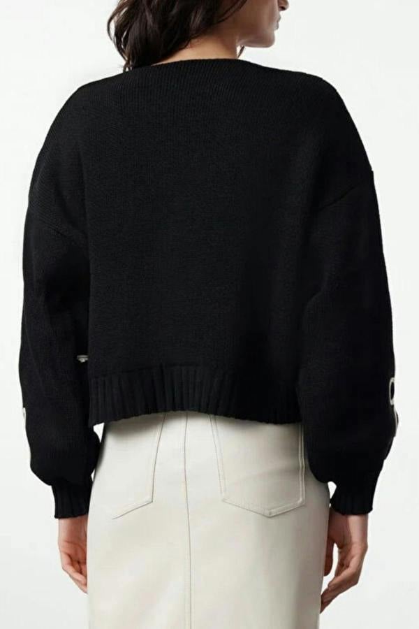 WOVCOR V-Neck Knit Cardigan with Embroidery Details