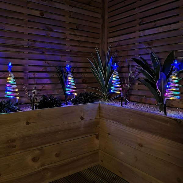 Samuel Alexander Set of 4 Battery Operated LED Multi Coloured Spiral Tree Path Lights Christmas Decoration with Timer