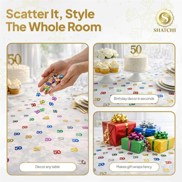 50th Birthday Multicolour Metallic Confetti Pack, Foil Table Decoration for Celebrations and Party Displays image 3