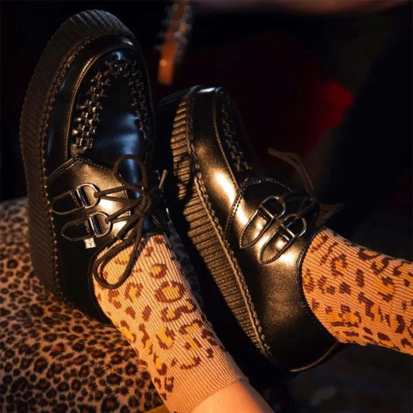 TUK Footwear TUK Viva High Creeper Black Leather Platform Lace-Up Goth Shoes - AV6802