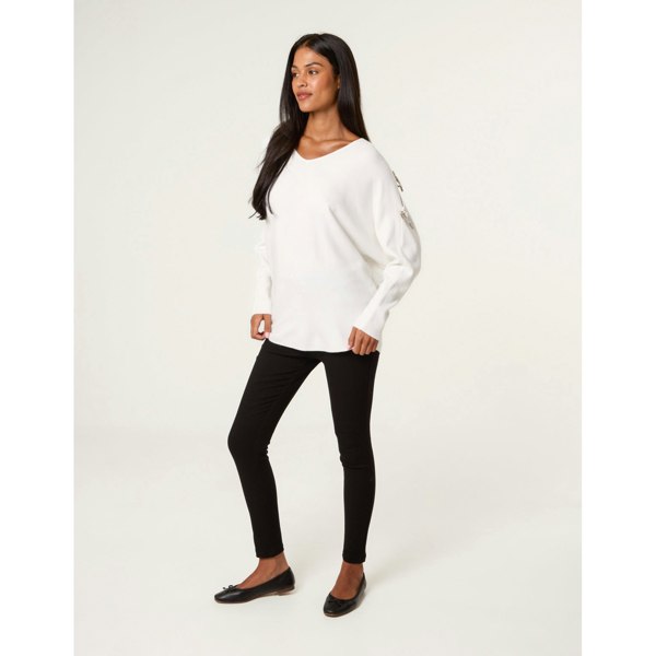 Blue Vanilla Diamante Bow Cut Out Sleeve Jumper