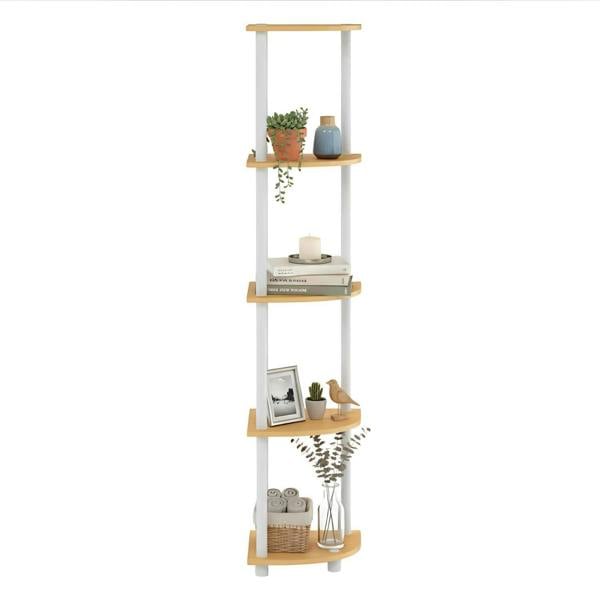 WALPLUS WH Turn-N-Tube 5 Tier Corner Display Rack Multipurpose Shelving Unit, Beech/White perfect for organized storage and display - 99811BE