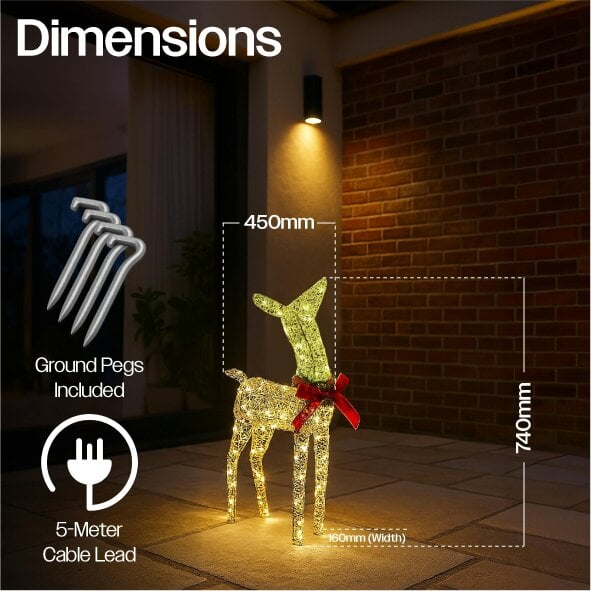 Scotts of Stow Xmas Haus 74CM Gold Rattan LED Christmas Festive Holiday Deer