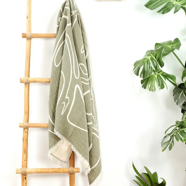 Cotton and Olive Contour Soft Cotton Jacquard Throw