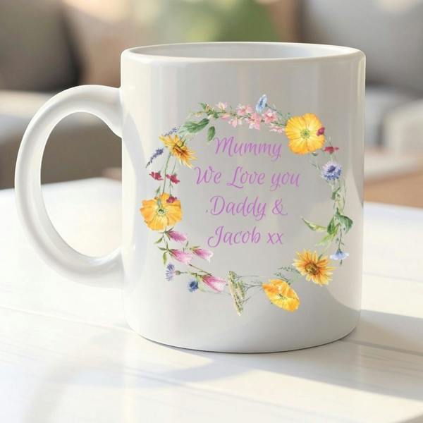 Personalised Colourful Flowers Mug