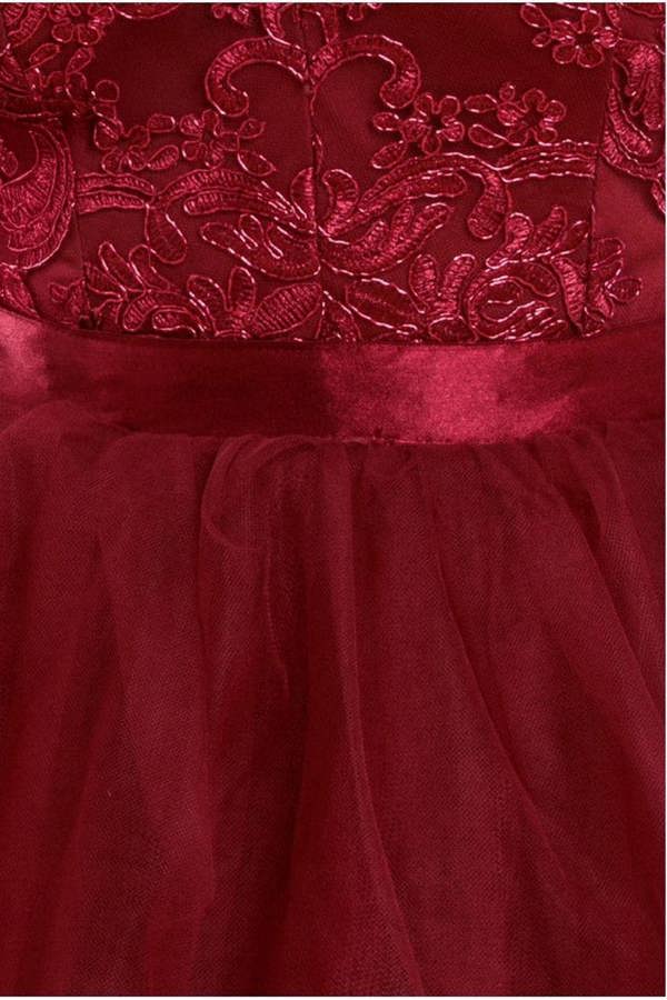 High Low Tulle Mini With Lace Bodice - Wine DR3061