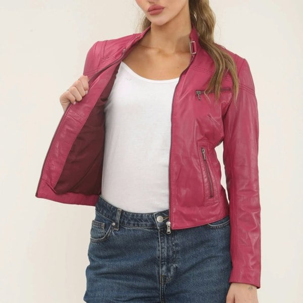 Leather Company Women's Real Leather Classic Racer Style Biker Jacket