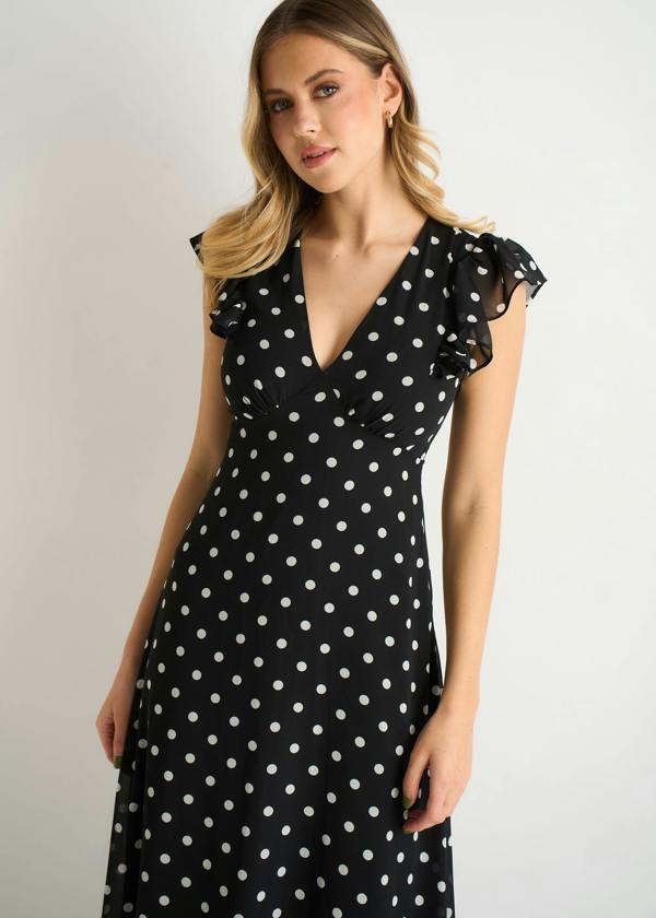 Gini London Black V Neck Angel Sleeves Skater Midi Dress
