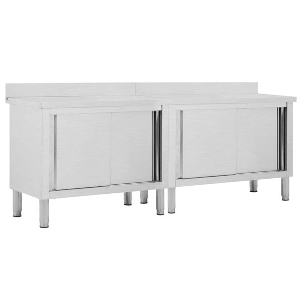 Berkfield Work Tables with Sliding Doors 2pcs 240x50x(95-97)cm Stainless Steel