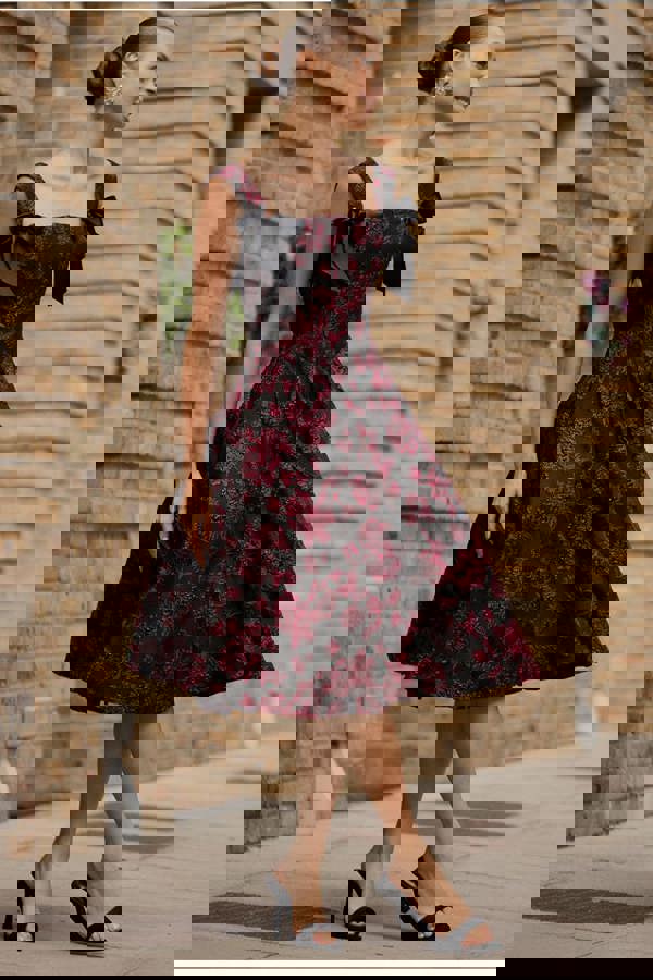 Jacquard Multiway Bow Strap Skater Midi Dress - Black DR4866