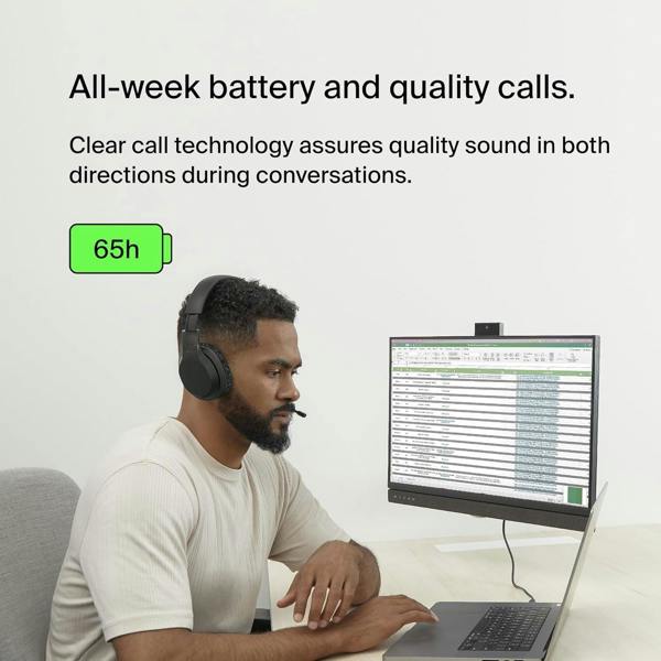 Belkin Soundform Adapt Wireless Over Ear ENC Headset with Boom Mic Black - AUD005btBLK
