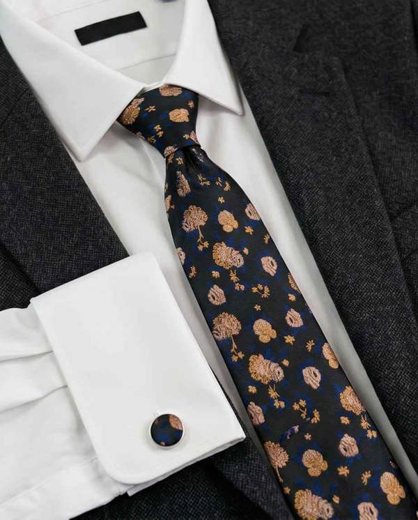 The "Golden Bloom" Silk Tie & Cufflink Set