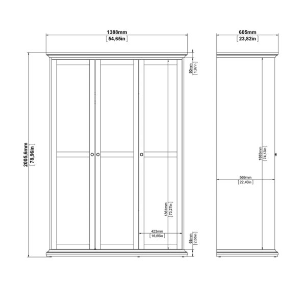Wyld Haus Osaka Farmhouse White Wooden Wardrobe 3 Doors