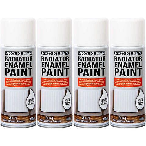ProKleen White Gloss Heat Resistant Radiator Enamel Paint 400ml x4