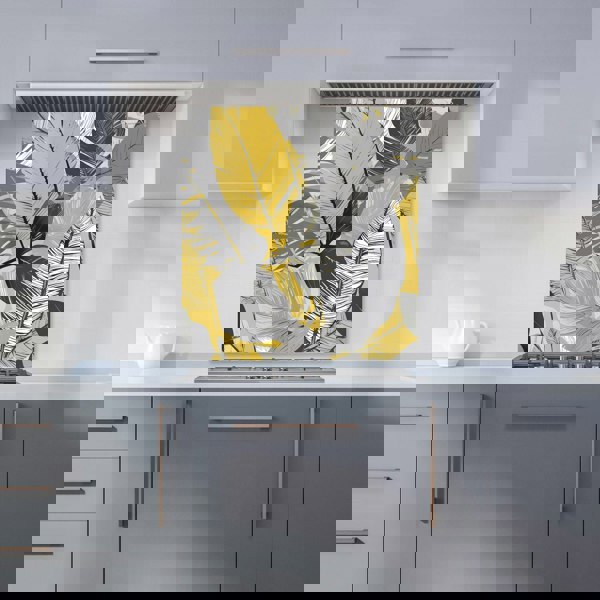 Warren Reed - Designer Grey Yellow Floral Leaves Kitchen Splashback