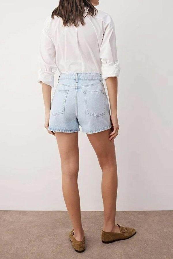 WOVCOR Front Button High Waist Mini Denim Shorts