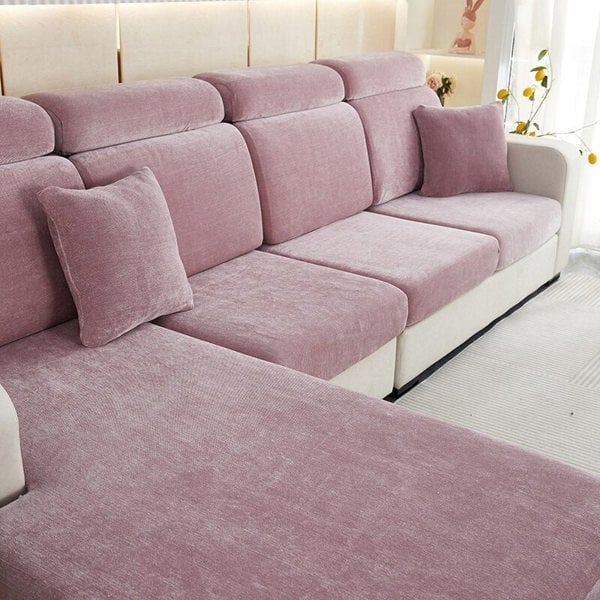 Anyhouz Anyseat Sofa Cover Old Rose L-Shape Polyester Chenille Thick Stretchable Cushion For Living Room Enlarge Size Medium