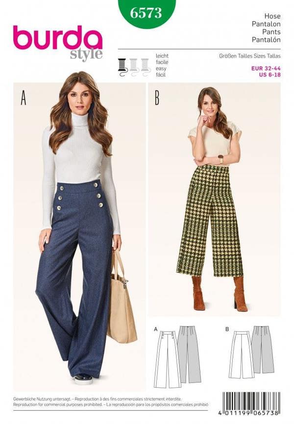 Burda Sewing Pattern 6573 Trousers For Women, 6 to 18 - Easy