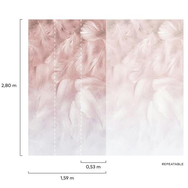 Grandeco Feathers 3 panel repeatable Textured Mural, Pink, 1.59 x 2.8m