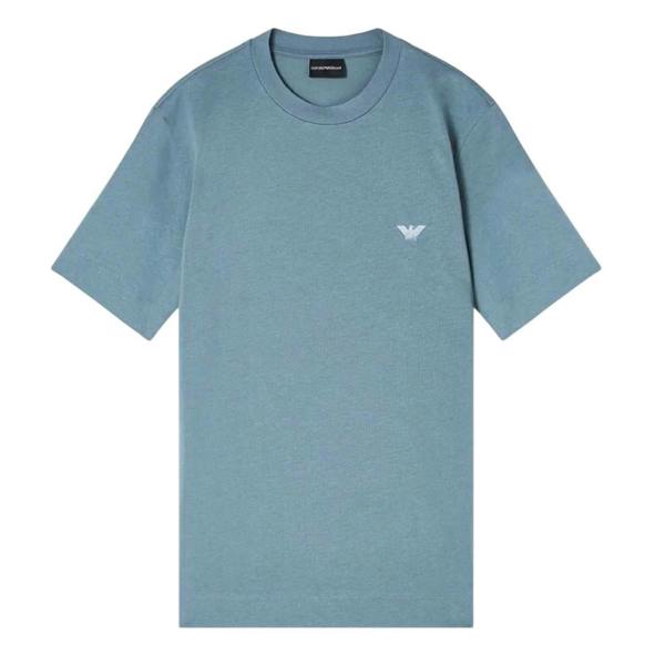 Emporio Armani EA7 Mens Embroidered Crew Neck Slim T-Shirt - Stormy Sea - 