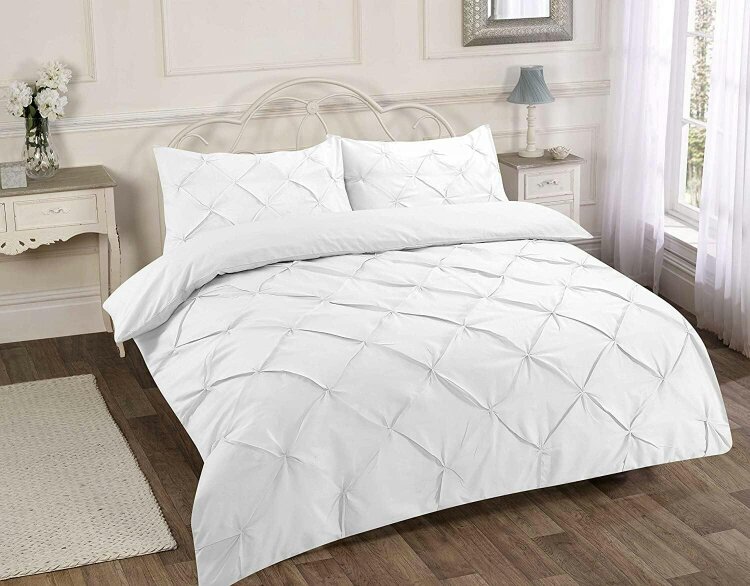 Night Zone Alexandra Pintuck Polycotton Duvet Cover Set – Easy Care Textured Bedding - White