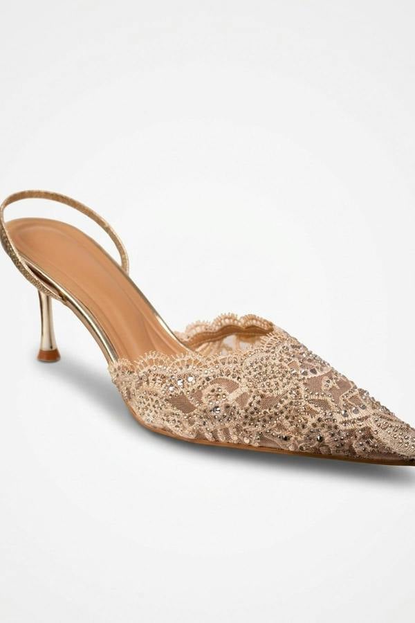 ikrush Genevieve Embellished Lace Mesh Pointed Heels