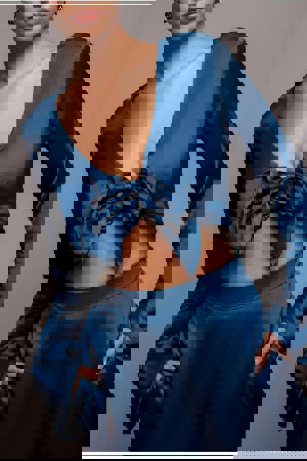 Cut Out Satin Jumpsuit - Navy TR309