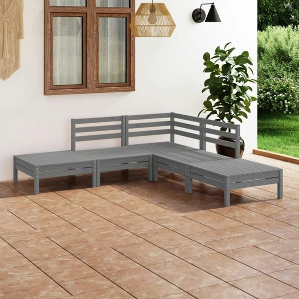 Berkfield 5 Piece Garden Lounge Set Solid Pinewood Grey