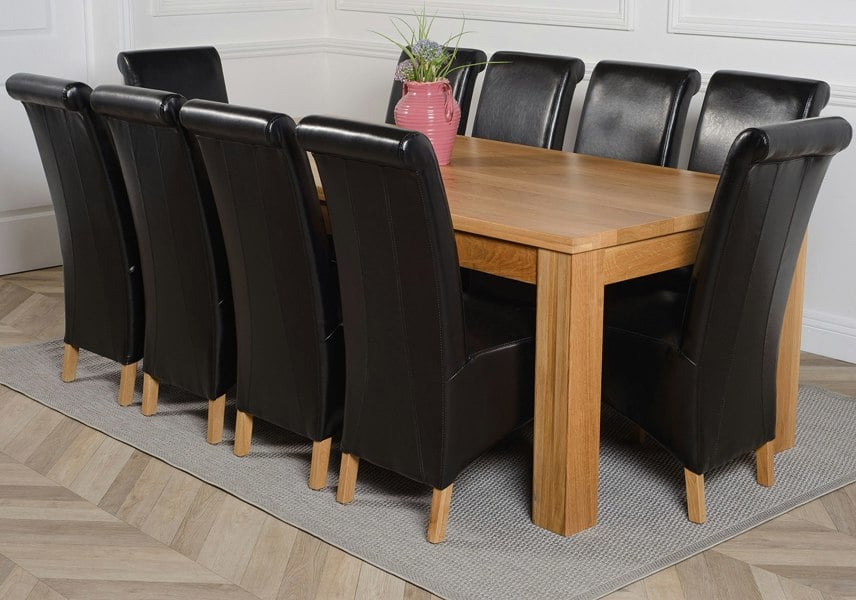 That's Furniture Dakota Extra Large Oak Dining Table with Montana Leather Chairs