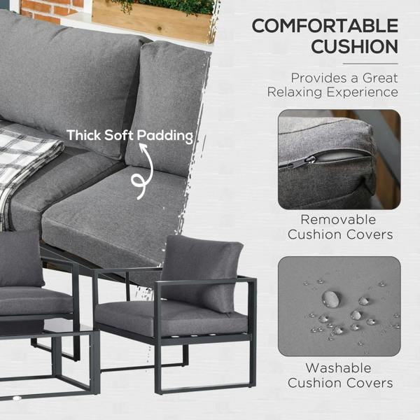 Close-up of grey patio seat cushion with thick padding and rounded corner