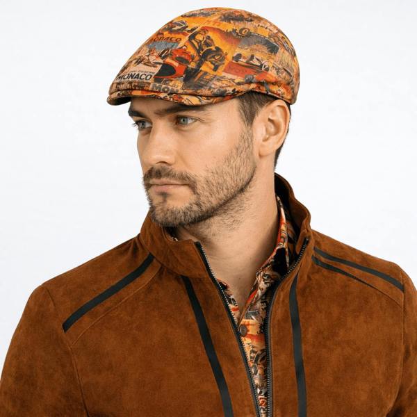 Monaco Beige Printed Flat Cap - Claudio Lugli Shirts