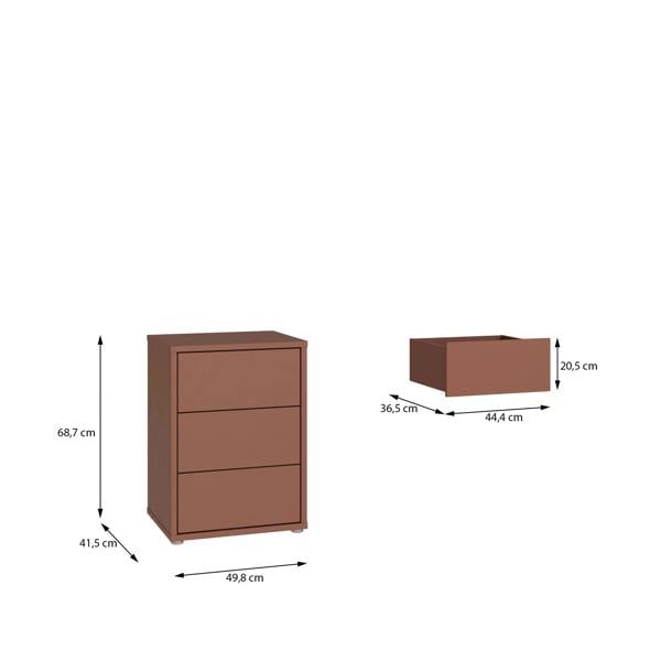 Furniture To Go Alice Springs Bedside Cabinet with 3 Drawers Push-to-Open in Terracotta