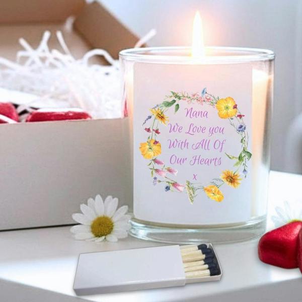 Personalised Flower Circle Candle Gift Set | Keepsake for Friend, Family